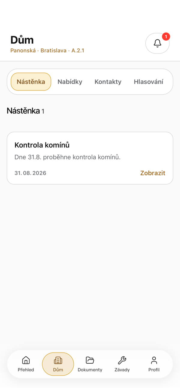 Nástěnka a oznámení domu