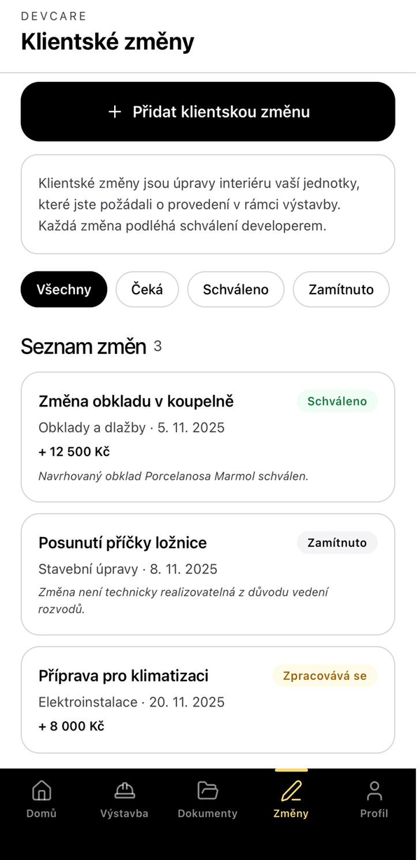 Klientské změny